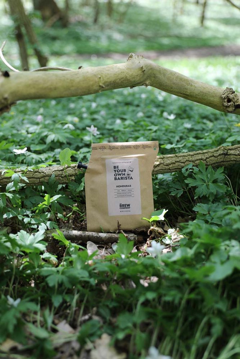 Brazilska kaffepåser i skogsmiljö för outdoor bryggning