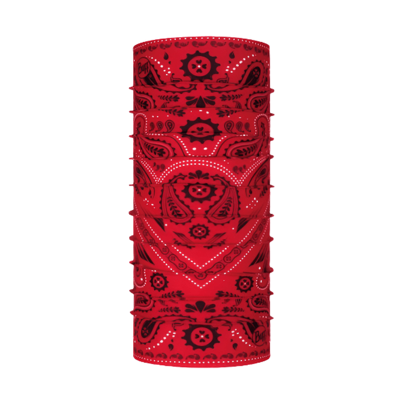 Röd Buff Original Ecostretch med paisley och vita prickar