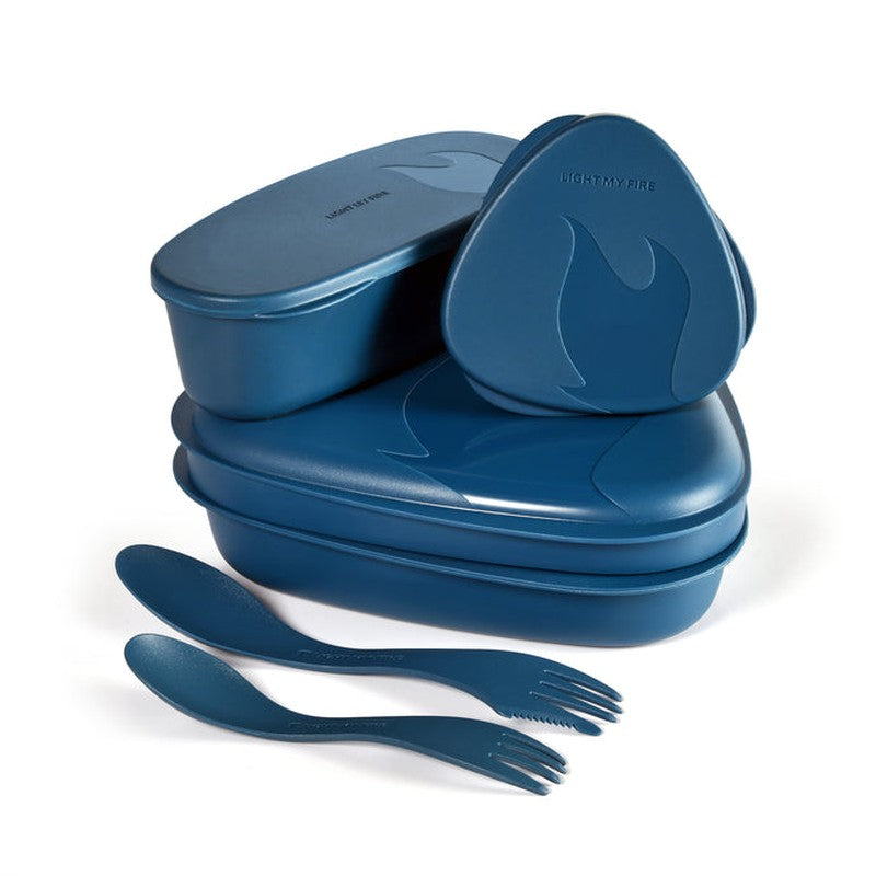 Mörkblå Lunchkit 2.0 med kåsor och sporkar, kompakt matlådor-set för utomhusbruk