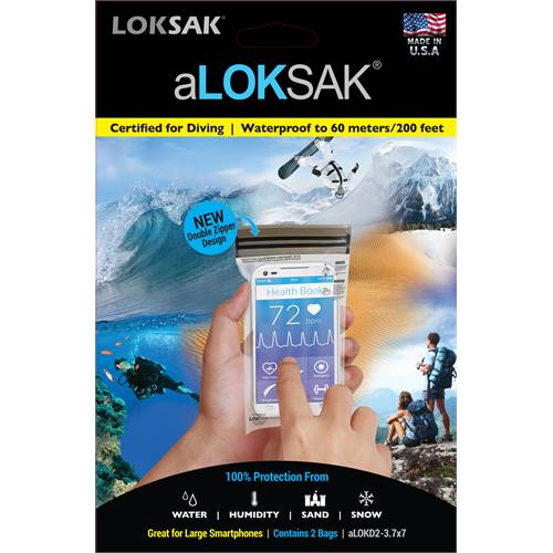 aLOKSAK vattentäta fodral för smartphone, svart/vit/blå, skydd mot vatten och sand