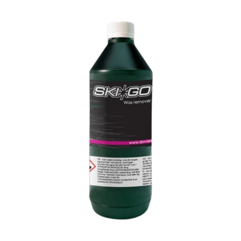 SKIGO Waxremover rengöringsvätska i mörkgrön flaska med vit lock