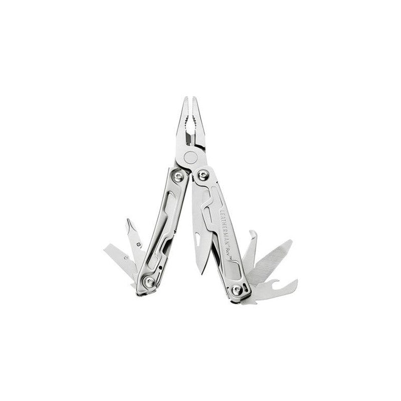 Leatherman REV multiverktyg i rostfritt stål, utslaget med näbbtång och kniv