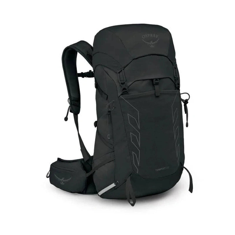 Svart Osprey Tempest 33 ryggsäck i trekvartsprofil med höftbälte
