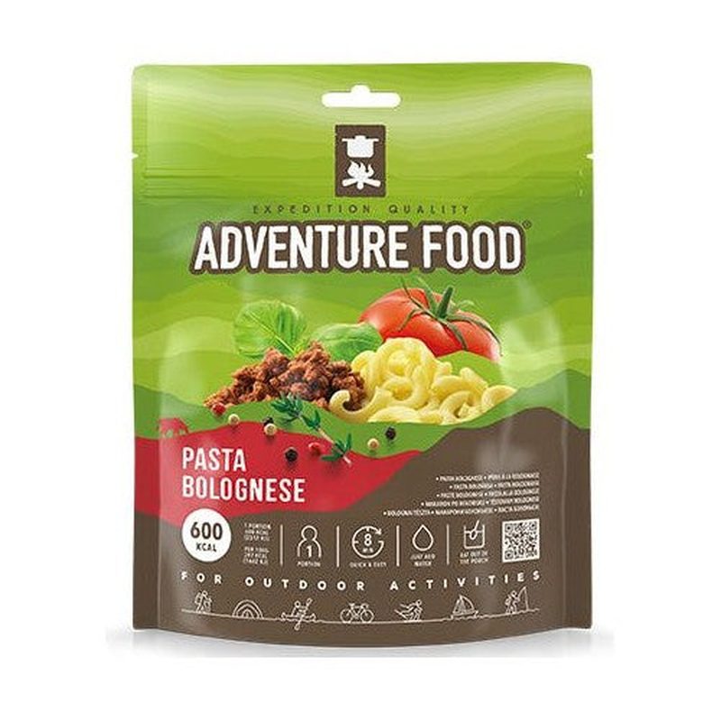 Förpackning med frystorkad Pasta Bolognese från Adventure Food, 600 kcal