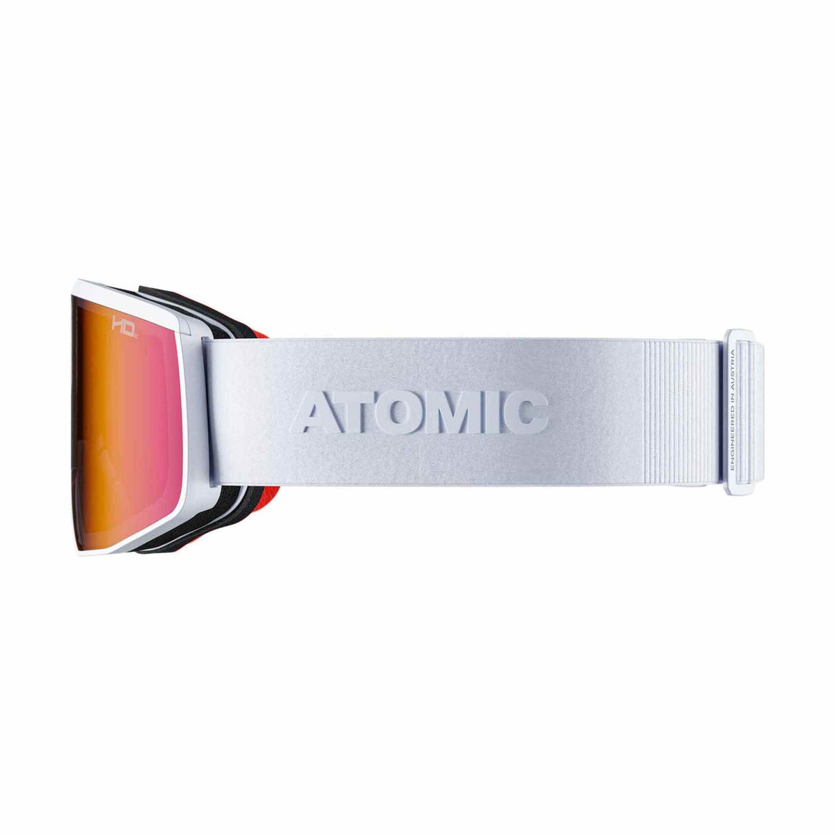 Atomic Four Pro L HD skidglasögon ljusgrå med orange-röd reflexlins och ATOMIC-logotyp