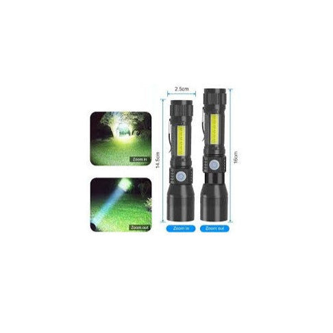 Ficklampa COB Zoom Laddbar