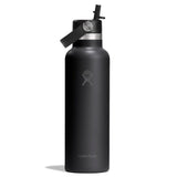 Svart Hydro Flask vattenflaska med Flex Straw-locke och matt rostfritt stål