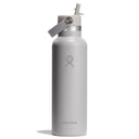 Ljusgrå Hydro Flask vattenflaska med Flex Straw-locke och tydlig logotyp