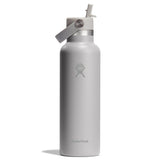 Ljusgrå Hydro Flask vattenflaska med Flex Straw-locke och tydlig logotyp