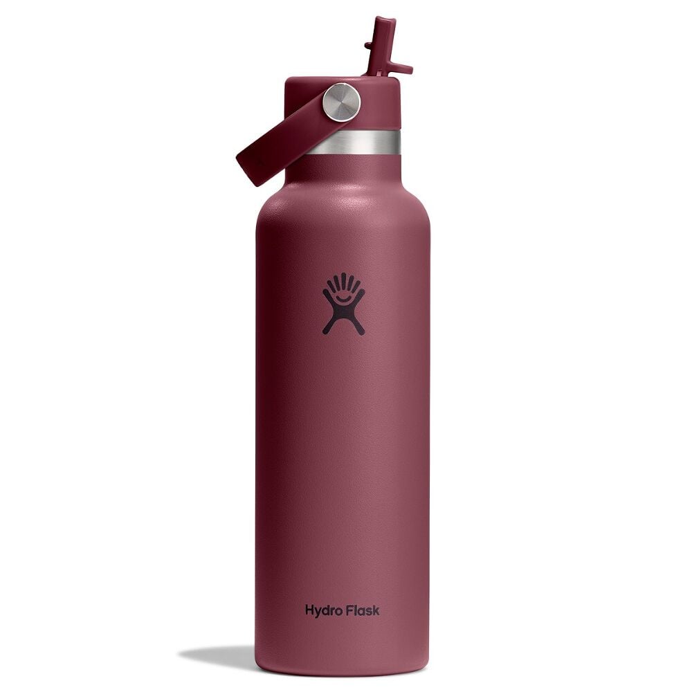 Mörkvinröd Hydro Flask vattenflaska med Flex Straw-locke och sugrör